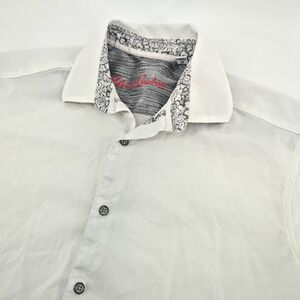 Robert Graham Shirt Men's Medium White Trim Short Sleeve Stretch Button Cotton
